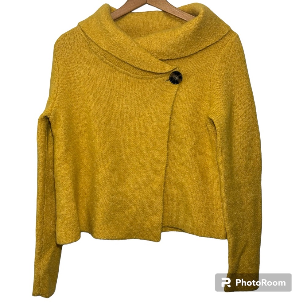 Adrienne Vittadini mustard yellow wool blend wrap sweater. Women’s size S